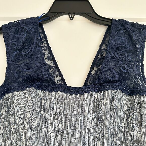 Kay Unger Sheath Dress Blue Lace and Tweed Metallic Size 4 New $450 - Picture 3 of 7
